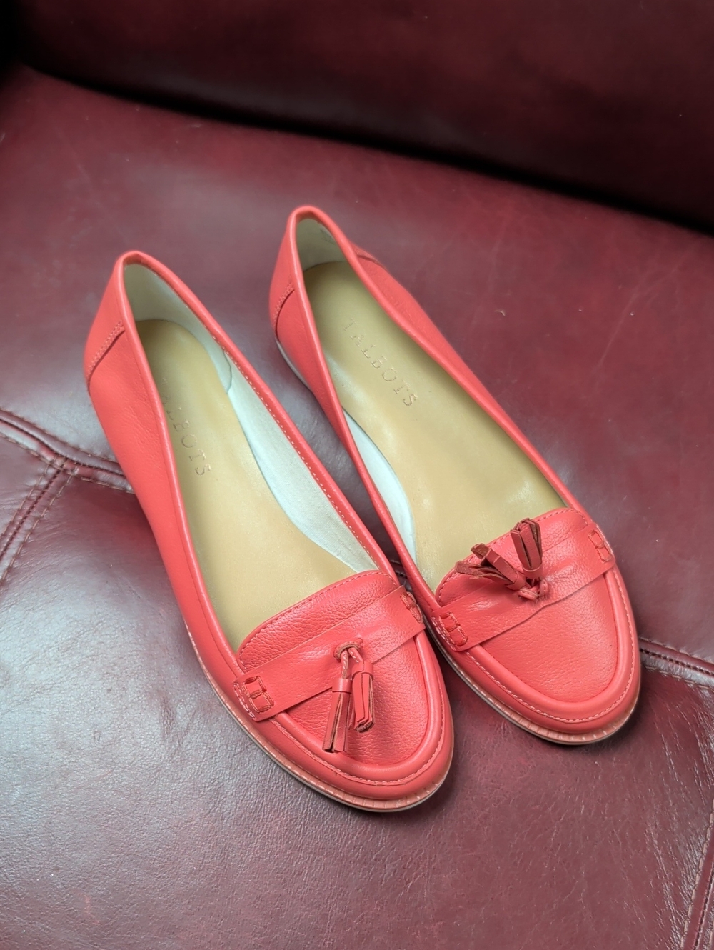 Talbots Leather Tassel Loafers in Coral Pink  Women's 6.5 Like New